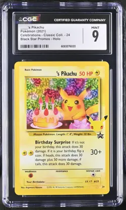 Birthday Pikachu 24 Celebrations Holo Pokemon CGC 9 Mint *020 - Image 1