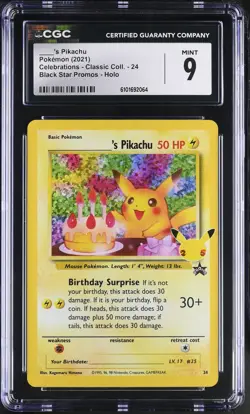 Birthday Pikachu 24 Celebrations Holo Pokemon CGC 9 Mint *064 - Image 1