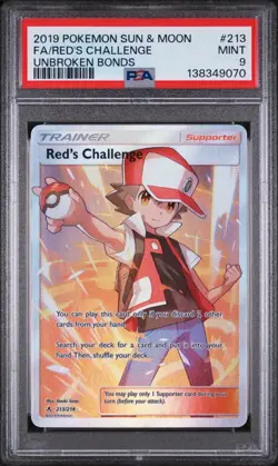 Red's Challenge 213/214 S&M Unbroken Bonds Full Art Trainer PSA 9 Pokemon Card - Image 1