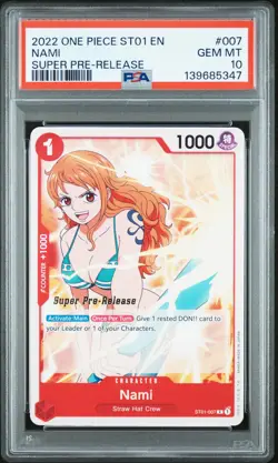 2022 ONE PIECE STARTER DECK ST01-STRAW HAT CREW SUPER PRE-RELEASE NAMI PSA 10 - Image 1