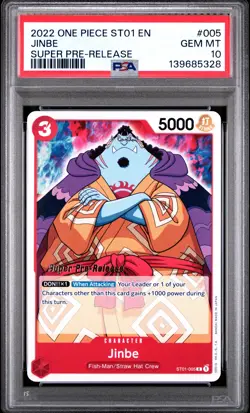 2022 ONE PIECE STARTER DECK ST01-STRAW HAT CREW SUPER PRE-RELEASE JINBE PSA 10 - Image 1