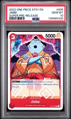 2022 ONE PIECE STARTER DECK ST01-STRAW HAT CREW SUPER PRE-RELEASE JINBE PSA 10 - Image 1