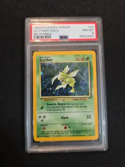 Pokemon 1999 Jungle Scyther TCG Holo Rare Unlimited Card 10/64 No Symbol PSA 8 - Image 1