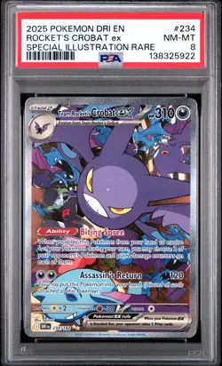 2025 POKEMON DRI EN-DESTINED RIVALS #234 TEAM ROCKET'S CROBAT EX PSA 8 - Image 1
