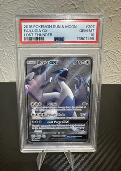 Pokemon 2018 Sun & Moon Lost Thunder #207 Full Art Lugia GX PSA 10 - Image 1