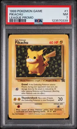 1999 POKEMON LEAGUE PROMO #1 PIKACHU PSA 7 - Image 1