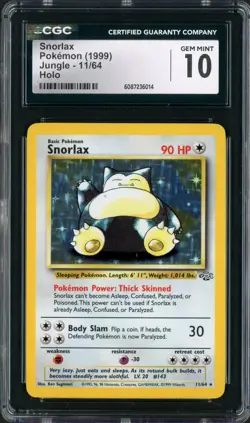 1999 Pokemon Jungle Snorlax Unlimited Holo Rare 11/64 CGC Gem Mint 10 - Image 1