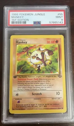 1999 Pokemon Jungle First Edition #55 Mankey WOTC 55/64 1st Edition PSA 9 Mint - Image 1