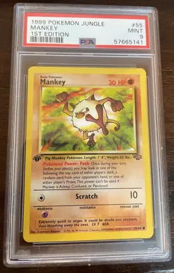 1999 Pokemon Jungle First Edition #55 Mankey WOTC 55/64 1st Edition PSA 9 Mint - Image 1