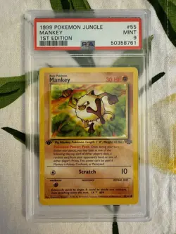 1999 Pokemon - 1st Edition Mankey Non-Holo Jungle 55/64 - PSA 9 Mint! - WOTC - Image 1