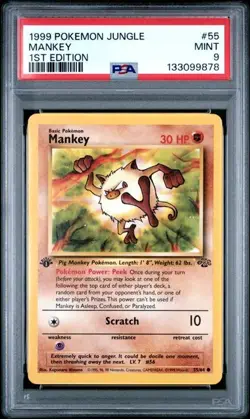 PSA 9 MINT Mankey 1st Edition Jungle WOTC 1999 Pokemon 55/64 - Image 1