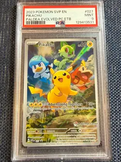 Pikachu 027 PSA 9 Pokemon Center stamped PC ETB 2023 black star promo Pokemon - Image 1