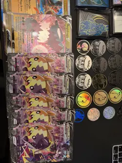 Bundle Of Pokemon Jumbo Cards, Coins, Pin Badges And Sleeves - Image 3