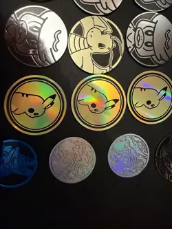 Bundle Of Pokemon Jumbo Cards, Coins, Pin Badges And Sleeves - Image 5