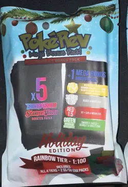 PokeRev Holiday Mystery Pack 5 Booster Packs and 1 Mega Bonus Pack, Sealed - Image 1