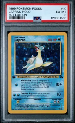 1999 POKEMON FOSSIL 1ST EDITION #10 LAPRAS-HOLO PSA 6 - Image 1