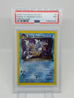 2000 WOTC POKEMON ROCKET PRERELEASE DARK GYARADOS 8/82 HOLO FOIL RARE PSA 7 - Image 1