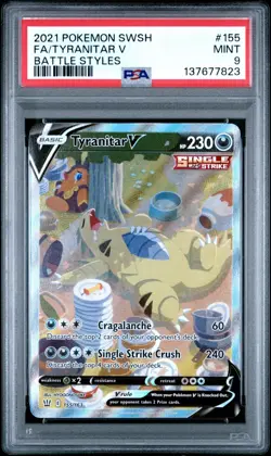 2021 Pokemon Sword & Shield Battle Styles Full Art Tyranitar V #155 PSA 9 MINT - Image 1