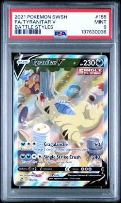2021 POKEMON SWORD & SHIELD BATTLE STYLES #155 FULL ART/TYRANITAR V PSA 9 - Image 1