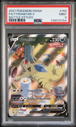 2021 POKEMON SWORD & SHIELD BATTLE STYLES #155 FULL ART/TYRANITAR V PSA 9 - Image 1