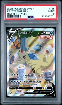 2021 POKEMON SWORD & SHIELD BATTLE STYLES #155 FULL ART/TYRANITAR V PSA 9 - Image 1