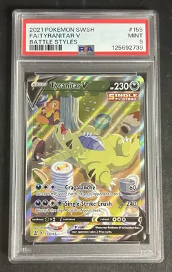 2021 POKEMON SWORD & SHIELD BATTLE STYLES #155 FULL ART/TYRANITAR V PSA 9🔥🔥 - Image 1