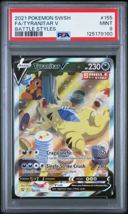 2021 POKEMON SWORD & SHIELD BATTLE STYLES #155 FULL ART/TYRANITAR V PSA 9 - Image 1