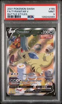 2021 POKEMON SWORD & SHIELD BATTLE STYLES #155 FULL ART/TYRANITAR V PSA 9 - Image 1