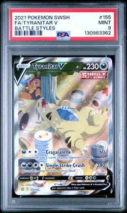 2021 POKEMON SWORD & SHIELD BATTLE STYLES #155 FULL ART/TYRANITAR V PSA 9 - Image 1