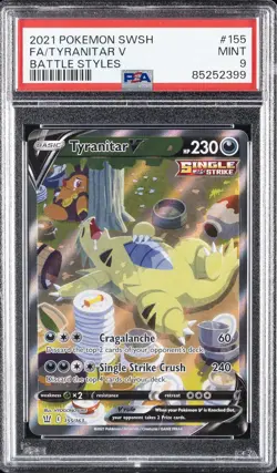 2021 POKEMON SWORD & SHIELD BATTLE STYLES #155 FULL ART/TYRANITAR V PSA 9 - Image 1