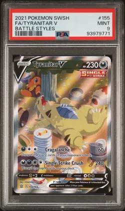 2021 POKEMON SWORD & SHIELD BATTLE STYLES #155 FULL ART/TYRANITAR V PSA 9 - Image 1