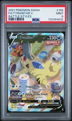 2021 POKEMON SWORD & SHIELD BATTLE STYLES #155 FULL ART/TYRANITAR V PSA 9 - Image 1