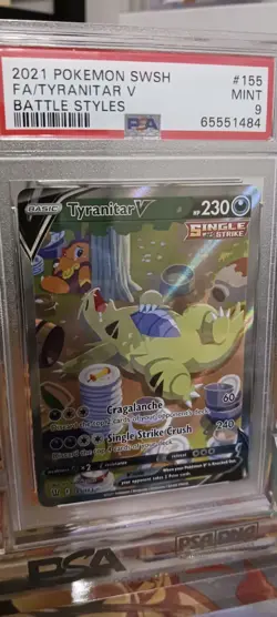 2021 POKEMON SWORD & SHIELD BATTLE STYLES #155 FULL ART/TYRANITAR V PSA 9 - Image 1