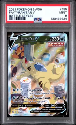 2021 POKEMON SWORD & SHIELD BATTLE STYLES #155 FULL ART/TYRANITAR V PSA 9 - Image 1