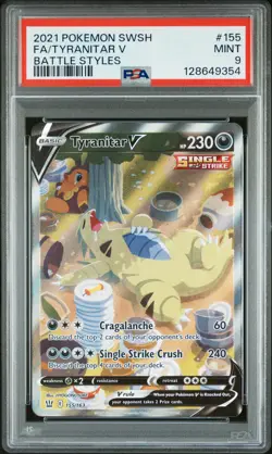 2021 POKEMON SWORD & SHIELD BATTLE STYLES #155 FULL ART/TYRANITAR V PSA 9 - Image 1