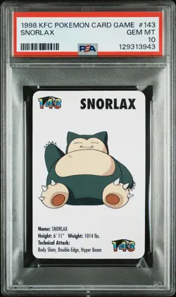 1998 KFC POKEMON CARD GAME 143 SNORLAX PSA 10 - Image 1