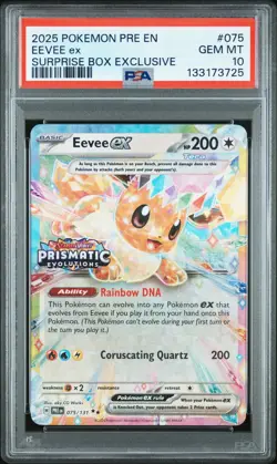 2025 Pokemon Pre En-Prismatic Evolutions #075 Eevee Ex Surprise Box PSA 10 - Image 1