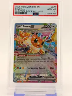 2025 POKEMON PRE EN-PRISMATIC EVOLUTIONS SURPRISE BOX EXCLUSIVE EEVEE EX PSA 10 - Image 1