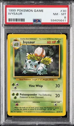 1999 POKEMON BASE SET UNLIMITED #30 IVYSAUR PSA 8 - Image 1