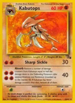 1x Kabutops - 24/62 - Rare - Unlimited Edition Lightly Played Pokemon G1 - Fossi - Image 1