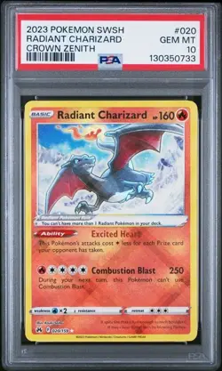 2023 POKEMON SWSH CROWN ZENITH #020 RADIANT CHARIZARD PSA 10 GEM MT - Image 1