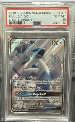Pokemon 2018 Sun & Moon Lost Thunder #207 Full Art Lugia GX PSA 10 - Image 1