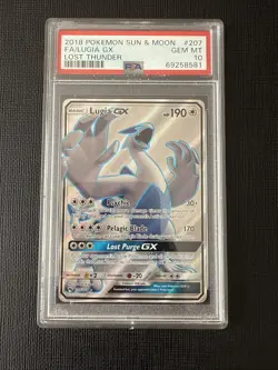 Pokemon 2018 Sun & Moon Lost Thunder #207 Full Art Lugia GX PSA 10 - Image 1