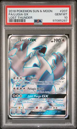 2018 POKEMON SUN & MOON LOST THUNDER #207 FULL ART/LUGIA GX PSA 10 - Image 1
