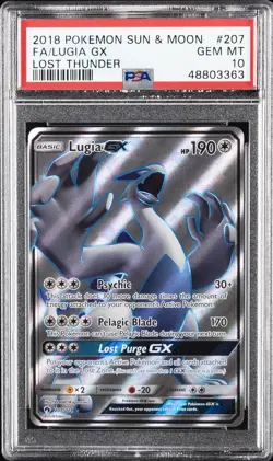 2018 POKEMON SUN & MOON LOST THUNDER #207 FULL ART/LUGIA GX PSA 10 - Image 1