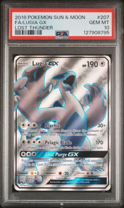 2018 POKEMON SUN & MOON LOST THUNDER #207 FULL ART/LUGIA GX PSA 10 - Image 1