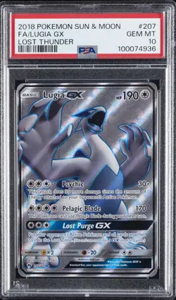 2018 POKEMON SUN & MOON LOST THUNDER #207 FULL ART/LUGIA GX PSA 10 - Image 1