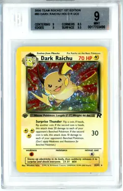BGS GEM MINt 9 Pokemon TCG Dark Raichu 83/82 Team Rocket Holo Rare 1st Ed - Image 1