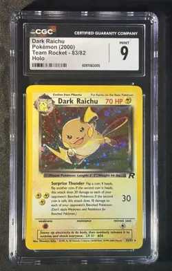 Pokemon Dark Raichu 83/82 Holo Vintage WOTC Team Rocket 2000 (Swirl) CGC 9 Mint - Image 1
