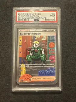 Pokemon PSA 9 Lt. Surge's Bargain 185/132 Me01: Mega Evolution Holo - Image 1